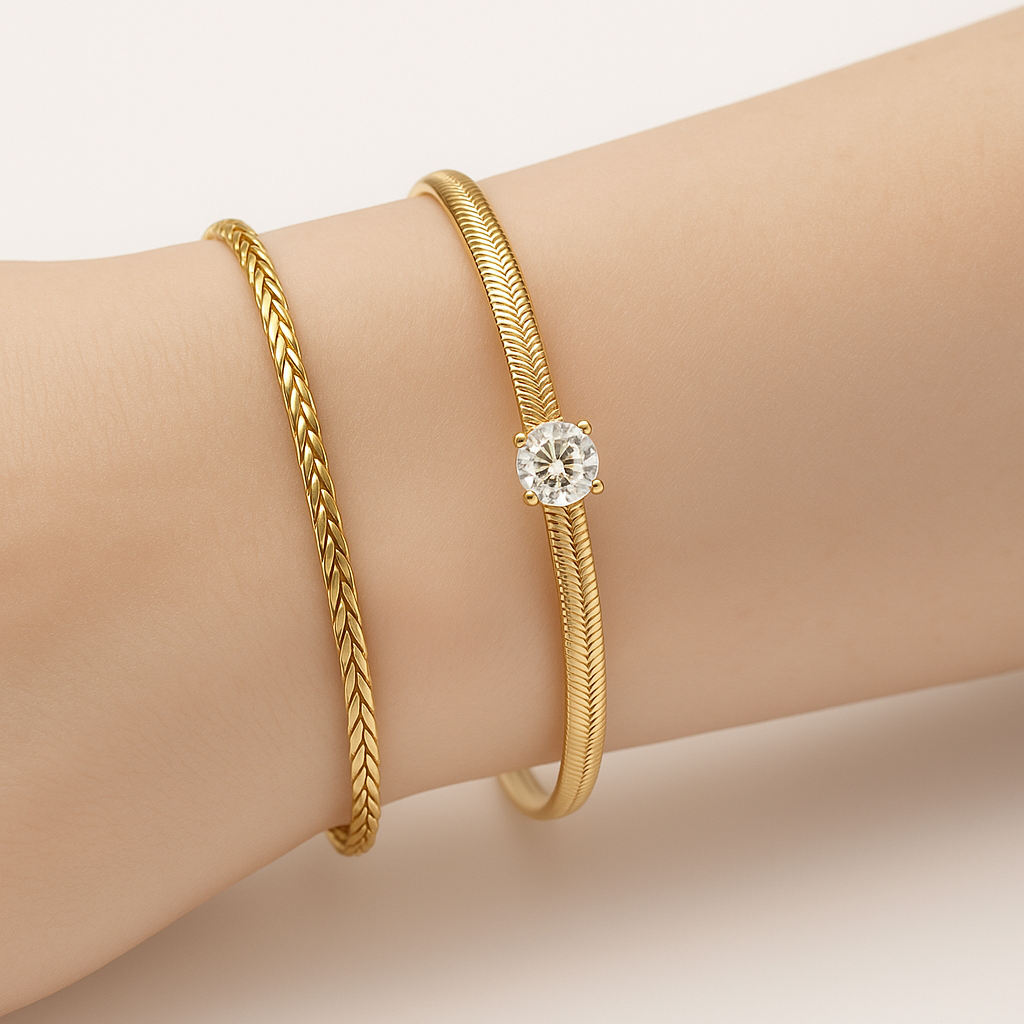 Rose gold snake bracelet with 1ct moissanite on sterling silver, elegant and adjustable chain design