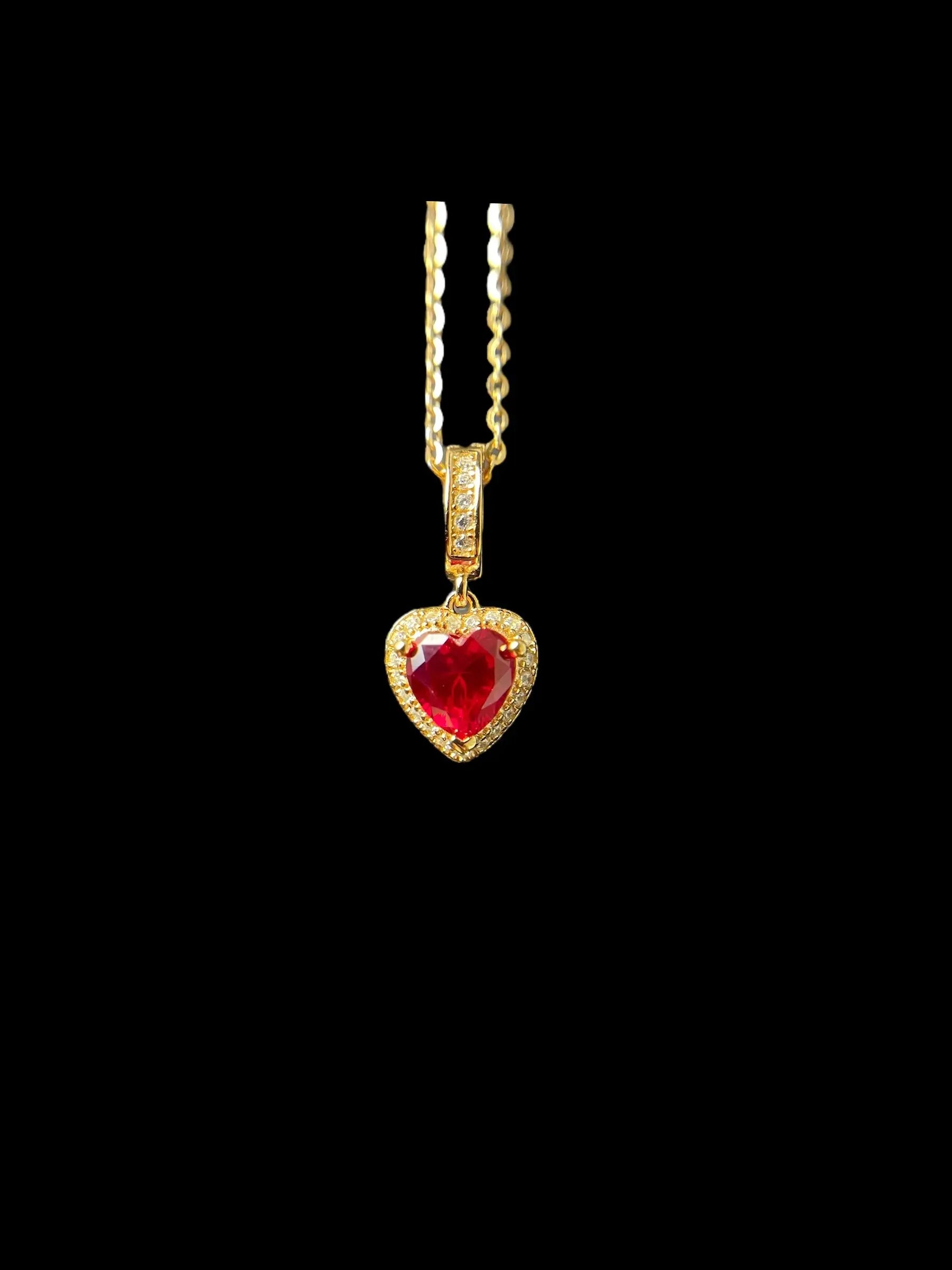 1ct Red Heart 18k Gold Necklace Valentine’s Day Gift DAPR