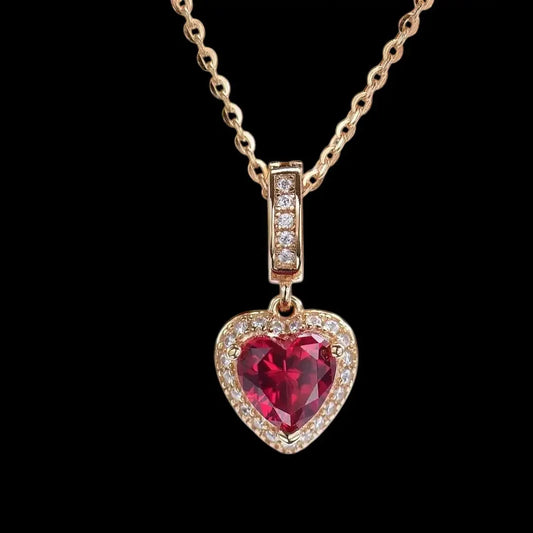 1ct Red Heart 18k Gold Necklace Valentine’s Day Gift DAPR