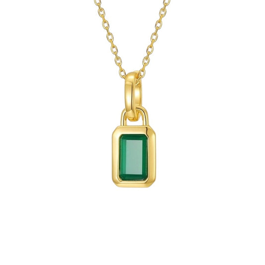 Green Agate Crystal Necklace Pendant 10k Gold Plated