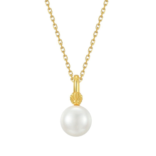 Gold-plated freshwater pearl pendant with 8.5mm to 9mm pearl, pendant only, elegant shell design