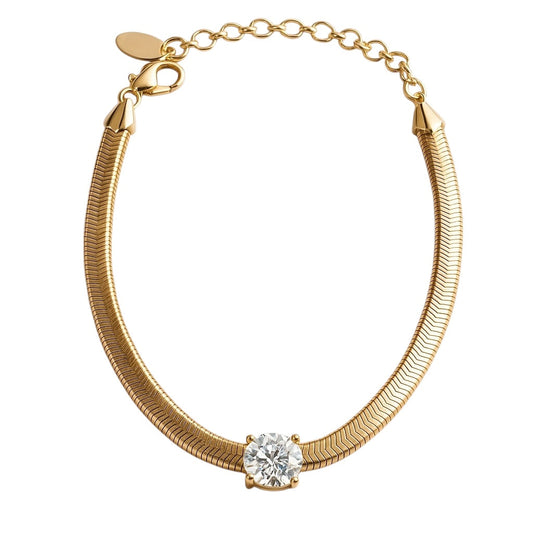 Rose gold snake bracelet with 1ct moissanite on sterling silver, elegant and adjustable chain design